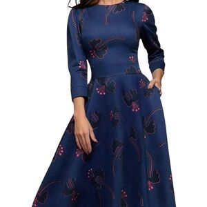 Floral Dress Elegant Midi Evening Dress 3/4 Sleeves